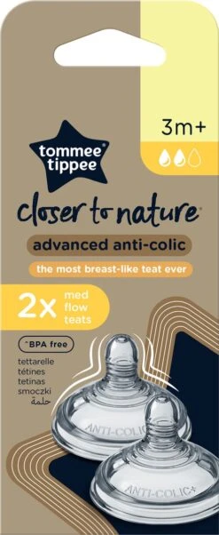 Tommee Tippee Advanced Anti-Colic Zuigfles Spenen, Borst-achtig, Zacht Silicone, Normale Uitstroomsnelheid, 3m+, Verpakking Van 2 -Jollein Winkel 492x1200
