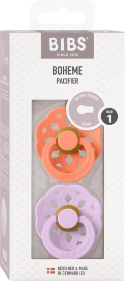 BiBS - Boheme Pacifier - Stage 1 Fopspeen - 2 Stuks - Papaya / Violet Sky -Jollein Winkel 537x1200