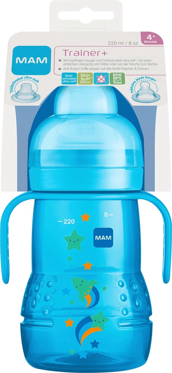 MAM Trainer+ | MAM Drinkbeker | MAM Drinkfles | Blauw | 220ML 2 MAM Trainer+ | MAM Drinkbeker | MAM Drinkfles | Blauw | 220ML - Afbeelding 2