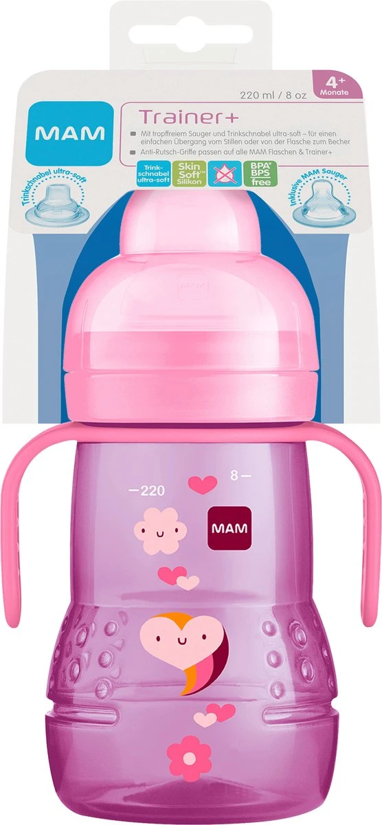MAM Trainer+ | MAM Drinkbeker | MAM Drinkfles | Roze | 220ML 2 MAM Trainer+ | MAM Drinkbeker | MAM Drinkfles | Roze | 220ML - Afbeelding 2