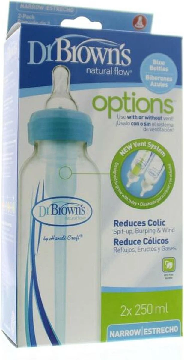 Dr. Brown's Options+ Anti-colic Standaard Fles - 250 Ml - Blauw - Duopack 3 Dr. Brown's Options+ Anti-colic Standaard Fles - 250 Ml - Blauw - Duopack - Afbeelding 3