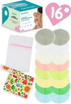 Zoogcompressen Wasbaar Met Etui En Waszakje - Wasbare Borstcompressen - 16 Stuks - ø12cm