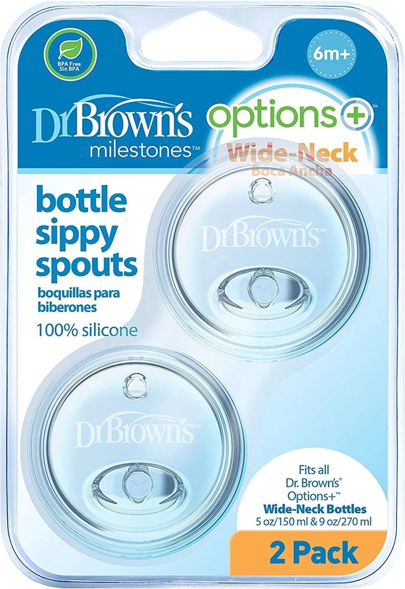 Dr. Brown's Options+ Anti-colic Sippy Spout - Voor Brede Halsfles - 2 Stuks 1 Dr. Brown's Options+ Anti-colic Sippy Spout - Voor Brede Halsfles - 2 Stuks