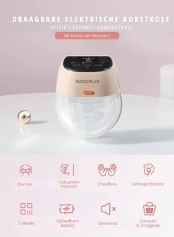 Boboduck - Handsfree Elektrische Draagbare Borstkolf - Borstvoeding - Kolfapparaat - Handkolf - Handsfree - Inclusief Opslagruimte Voor Melk - 200 Ml - BPA Vrij -Jollein Winkel 883x1200
