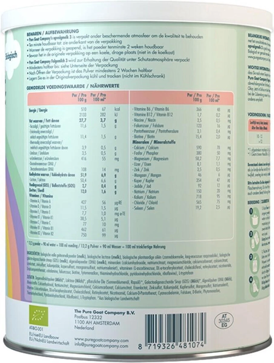 Pure Goat Company - Opvolgmelk 3 - Biologische Flesvoeding Op Basis Van Volle Geitenmelk - 800 Gram 3 Pure Goat Company - Opvolgmelk 3 - Biologische Flesvoeding Op Basis Van Volle Geitenmelk - 800 Gram - Afbeelding 3