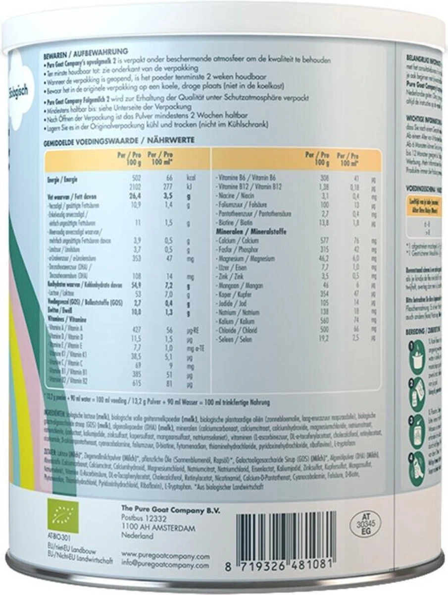 Pure Goat Company - Opvolgmelk 2 - Biologische Flesvoeding Op Basis Van Volle Geitenmelk - 800 Gram 3 Pure Goat Company - Opvolgmelk 2 - Biologische Flesvoeding Op Basis Van Volle Geitenmelk - 800 Gram - Afbeelding 3