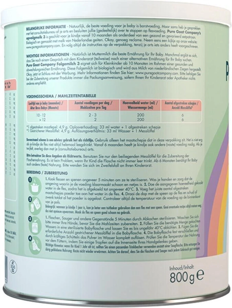 Pure Goat Company - Opvolgmelk 3 - Biologische Flesvoeding Op Basis Van Volle Geitenmelk - 800 Gram 9 Pure Goat Company - Opvolgmelk 3 - Biologische Flesvoeding Op Basis Van Volle Geitenmelk - 800 Gram - Afbeelding 9