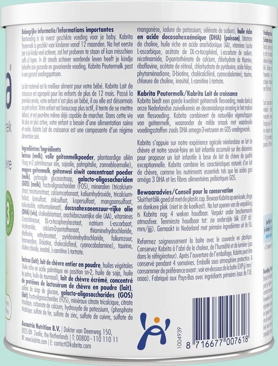Kabrita 3 Peutermelk - Babyvoeding 12+ Maanden - 400g 4 Kabrita 3 Peutermelk - Babyvoeding 12+ Maanden - 400g - Afbeelding 4