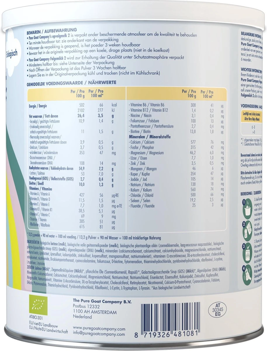 Pure Goat Company - Opvolgmelk 2 - Biologische Flesvoeding Op Basis Van Volle Geitenmelk - 800 Gram 8 Pure Goat Company - Opvolgmelk 2 - Biologische Flesvoeding Op Basis Van Volle Geitenmelk - 800 Gram - Afbeelding 8