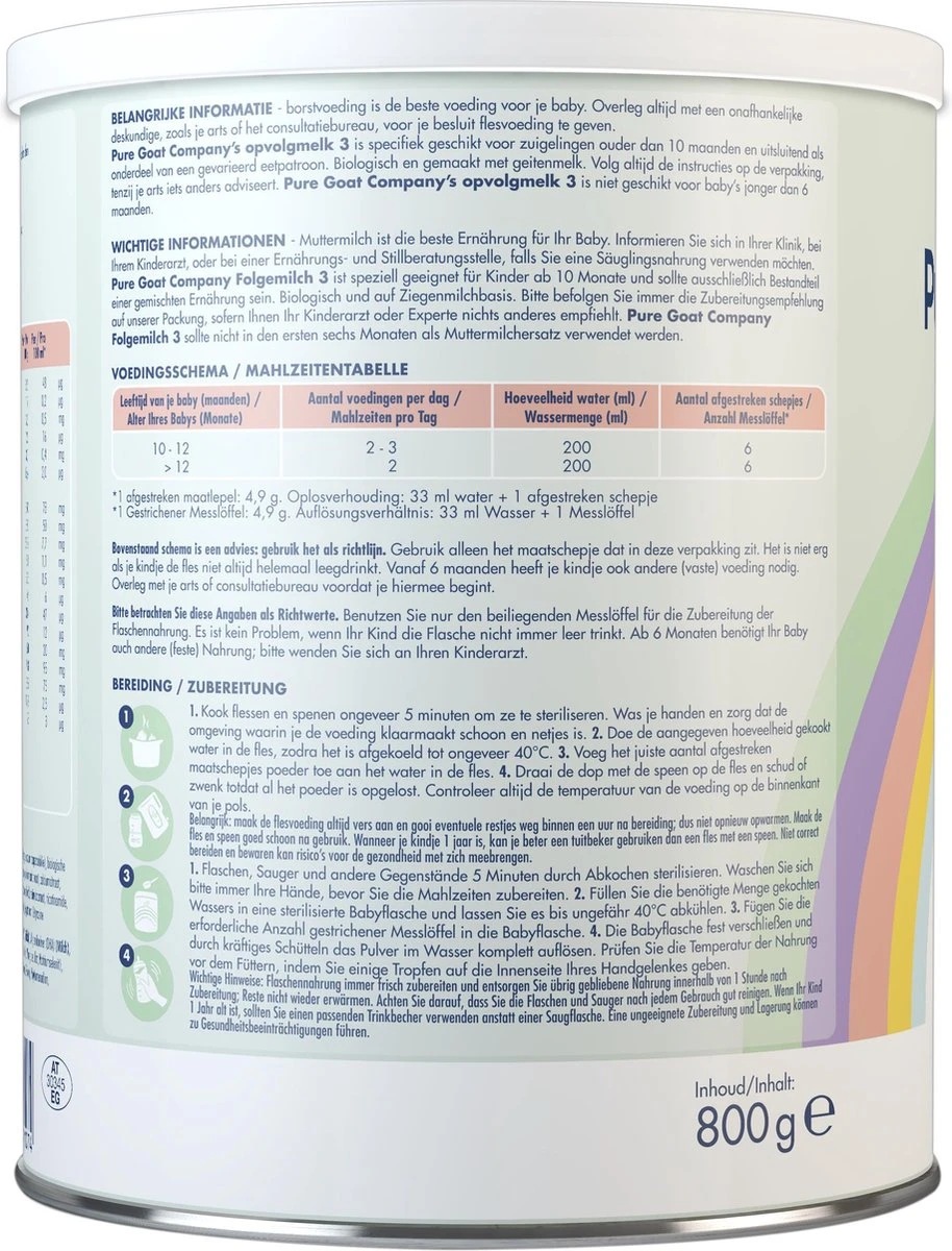 Pure Goat Company - Opvolgmelk 3 - Biologische Flesvoeding Op Basis Van Volle Geitenmelk - 800 Gram 2 Pure Goat Company - Opvolgmelk 3 - Biologische Flesvoeding Op Basis Van Volle Geitenmelk - 800 Gram - Afbeelding 2