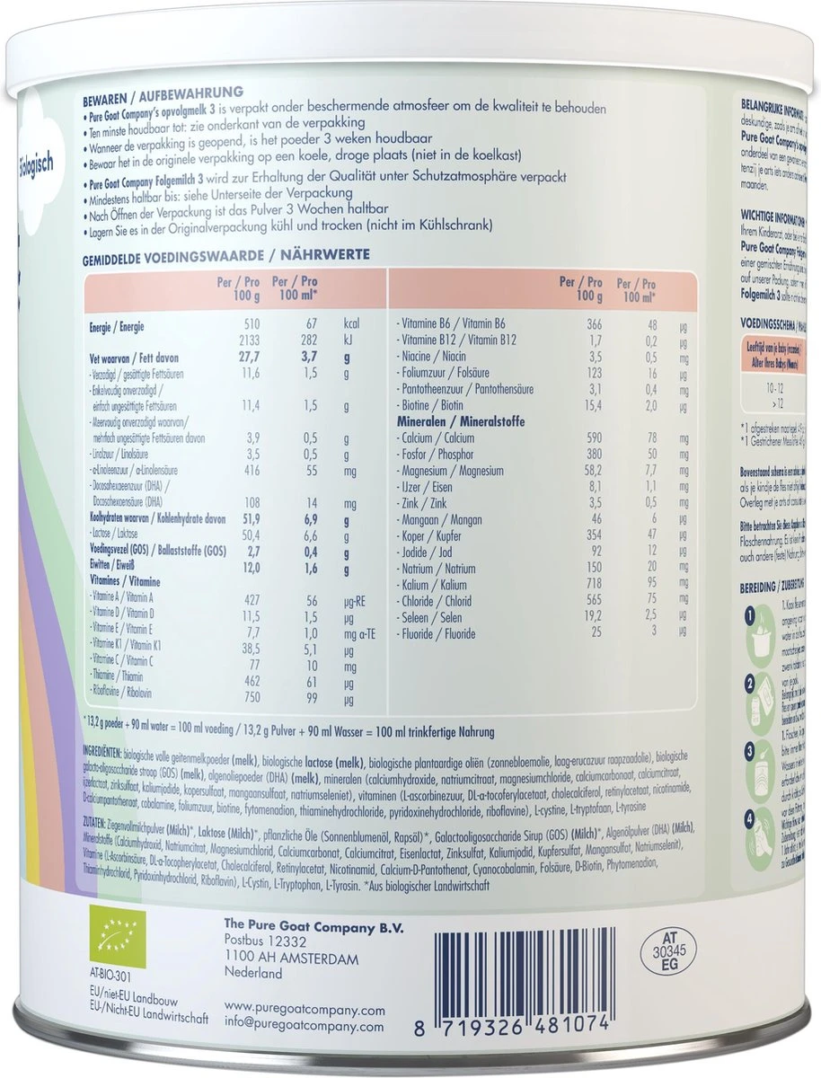 Pure Goat Company - Opvolgmelk 3 - Biologische Flesvoeding Op Basis Van Volle Geitenmelk - 800 Gram 7 Pure Goat Company - Opvolgmelk 3 - Biologische Flesvoeding Op Basis Van Volle Geitenmelk - 800 Gram - Afbeelding 7