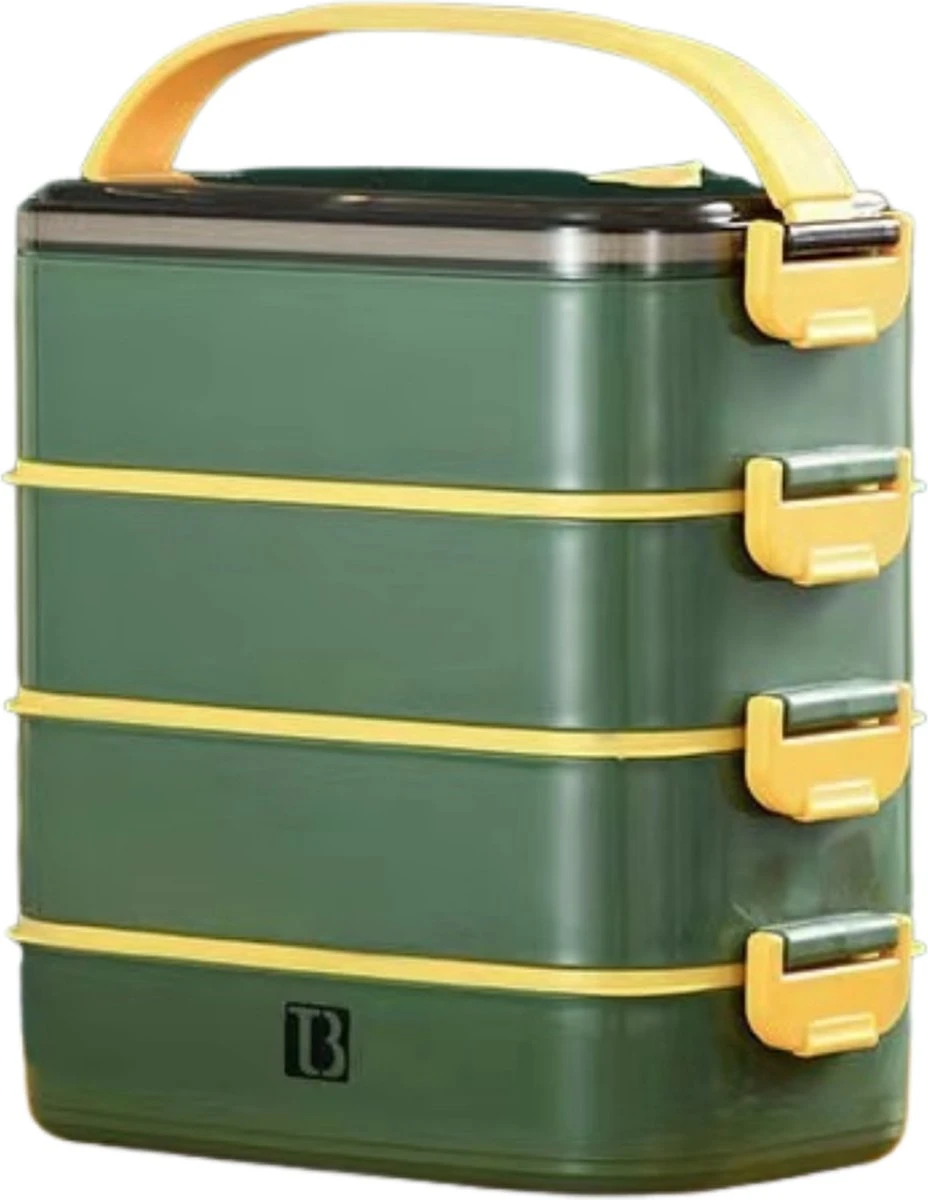Buxibo - Multifunctionele Stapelbare Lunch Box - Bento Box - Lekvrije Voedsel Container Met Handvat - 4-Laags - Anti - Overflow - Geïsoleerde Maaltijd Box Voor Werk/Kantoor/School - Roestvrijstaal - Groen - 2800ML 1 Buxibo - Multifunctionele Stapelbare Lunch Box - Bento Box - Lekvrije Voedsel Container Met Handvat - 4-Laags - Anti - Overflow - Geïsoleerde Maaltijd Box Voor Werk/Kantoor/School - Roestvrijstaal - Groen - 2800ML