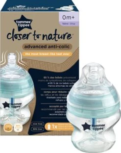 Tommee Tippee Anti-Colic Zuigflessen, Tepelspeen Met Langzame Uitstroomsnelheid En Uniek Anti-koliek Ontluchtingssysteem, 150ml, Verpakking Van 1 Stuk -Jollein Winkel 951x1200