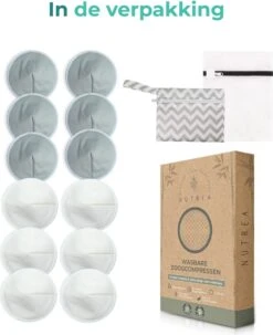 Nutrea – Wasbare Zoogcompressen – Herbruikbare Borstcompressen – 12 Stuks - ø12cm - Met Opbergzakje En Waszakje -Jollein Winkel 978x1200