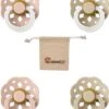 BIBS Boheme Fopspeen Set | Maat 2 6-18 Maanden | Set 4 Stuks + MONKIEZZ® Speenzakje | Glow In The Dark Blush, Glow In The Dark Vanilla, Blush, Vanilla